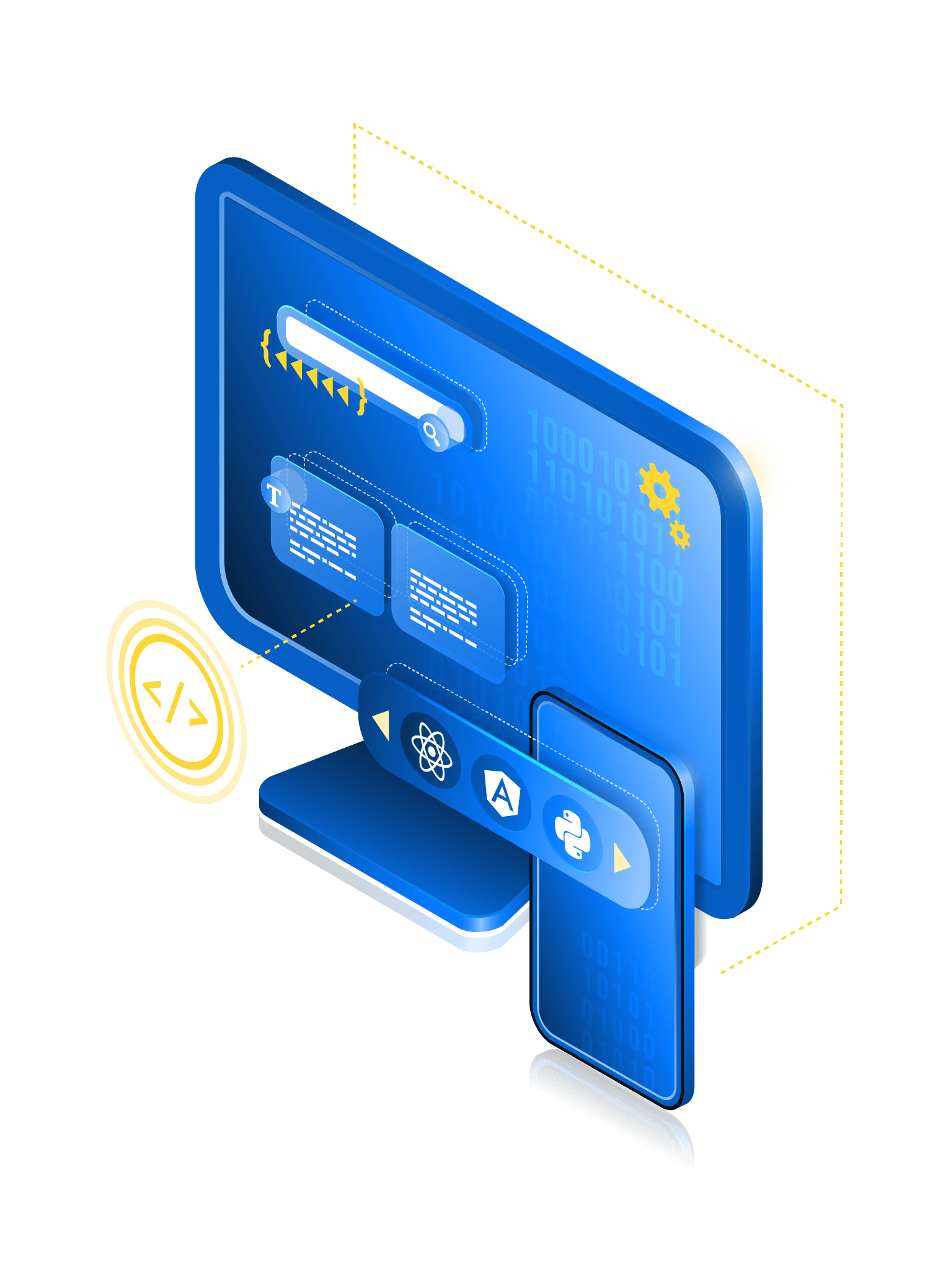 Picture of a desktop illustrating web development symbols Picture of a desktop illustrating web development symbols